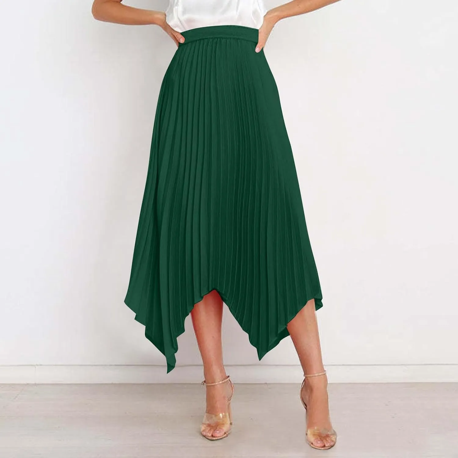 Women's Solid Flared Skirts Lightweight Elastic High Waist Long Midi A Line Skirt Flowy 2025 Fashion Summer Dresses