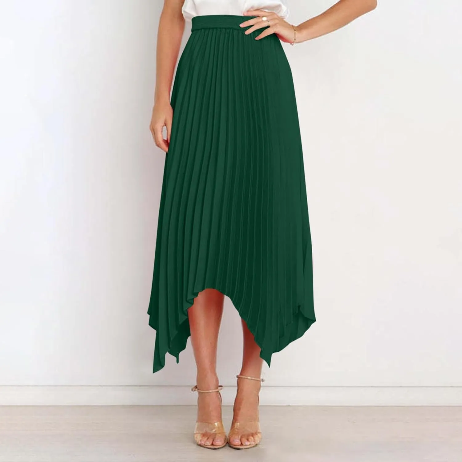 Women's Solid Flared Skirts Lightweight Elastic High Waist Long Midi A Line Skirt Flowy 2025 Fashion Summer Dresses