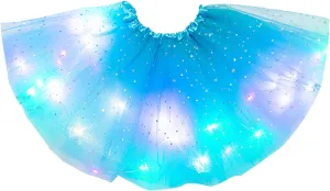 Women's Sparkly Tutu Skirts Light Up Layered Ballet Dance Tulle Skirt Prom Mini Skirt Club Party Costume