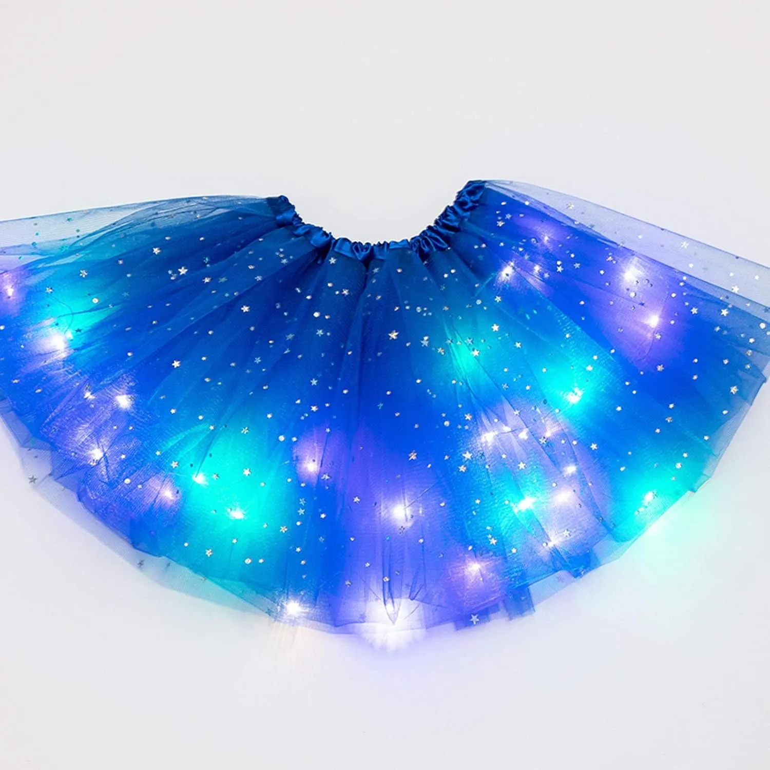 Women's Sparkly Tutu Skirts Light Up Layered Ballet Dance Tulle Skirt Prom Mini Skirt Club Party Costume