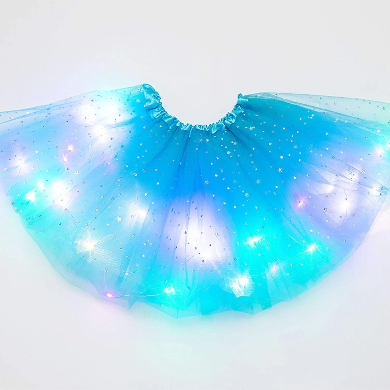 Women's Sparkly Tutu Skirts Light Up Layered Ballet Dance Tulle Skirt Prom Mini Skirt Club Party Costume