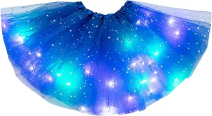 Women's Sparkly Tutu Skirts Light Up Layered Ballet Dance Tulle Skirt Prom Mini Skirt Club Party Costume