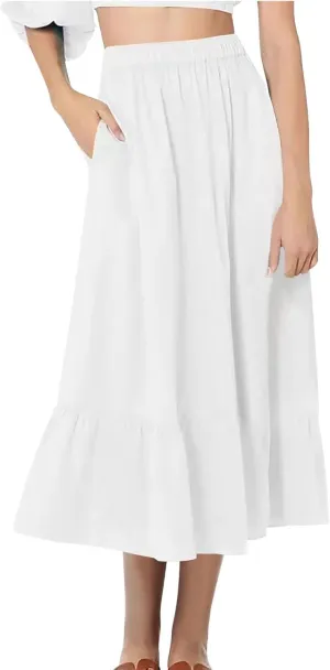 Women's Summer Boho Maxi Skirt Casual A-Line Flowy Ruffle Tiered Skirts High Waist Beach Long Skirts with Pockets