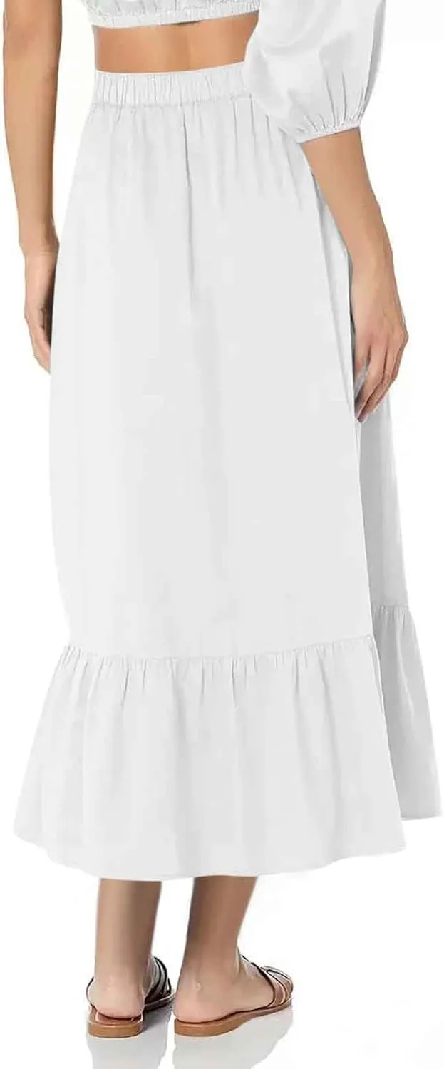 Women's Summer Boho Maxi Skirt Casual A-Line Flowy Ruffle Tiered Skirts High Waist Beach Long Skirts with Pockets