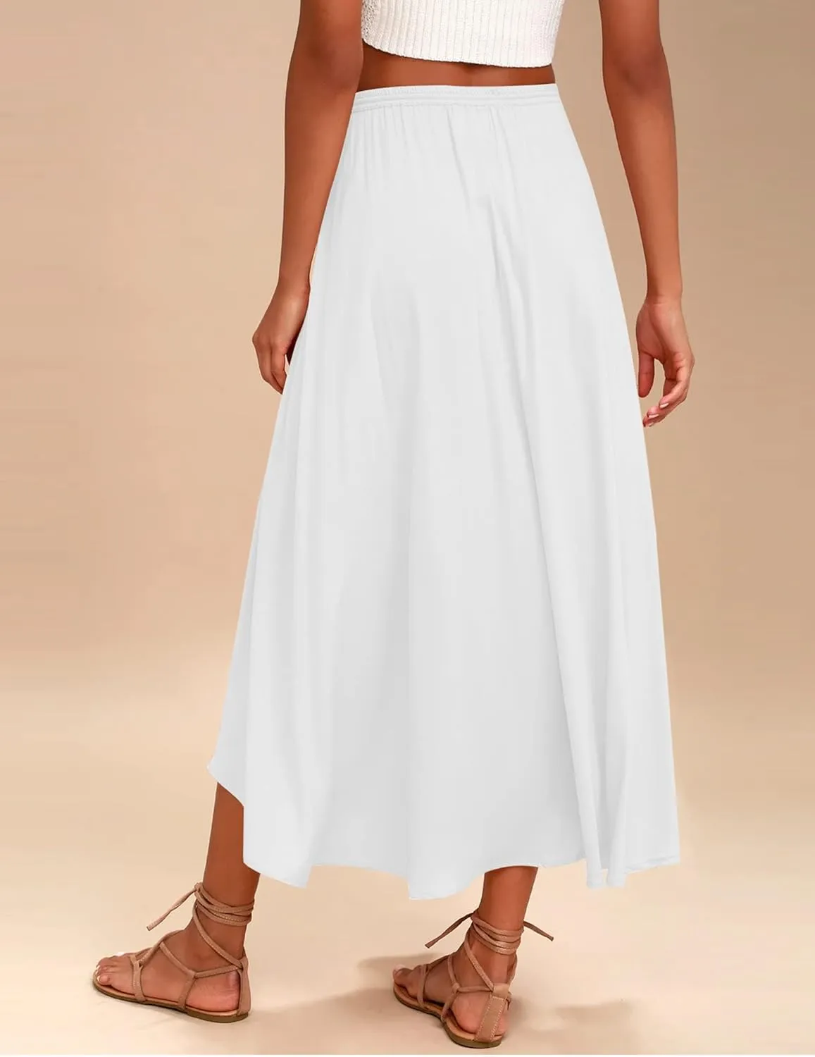 Womens Summer Boho Maxi Skirt Casual Comfy Elastic Waisted Skirts A-Line Flowy Ruffle Tiered Skirts