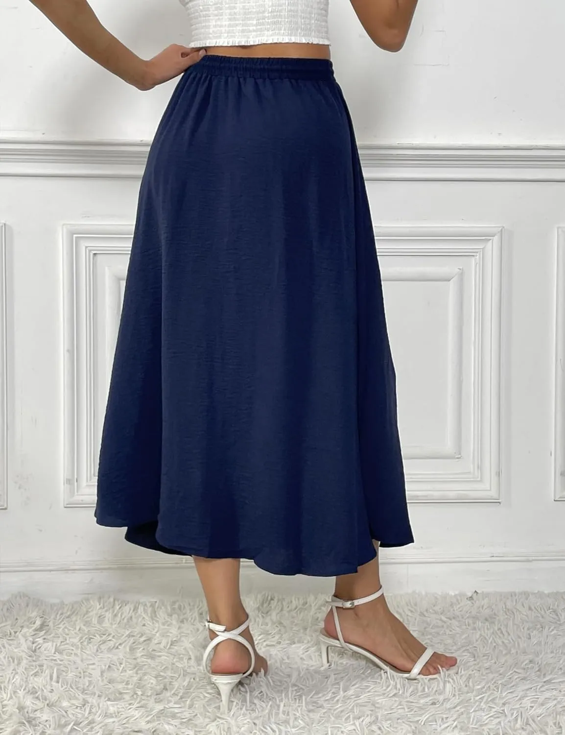 Womens Summer Boho Maxi Skirt Casual Comfy Elastic Waisted Skirts A-Line Flowy Ruffle Tiered Skirts
