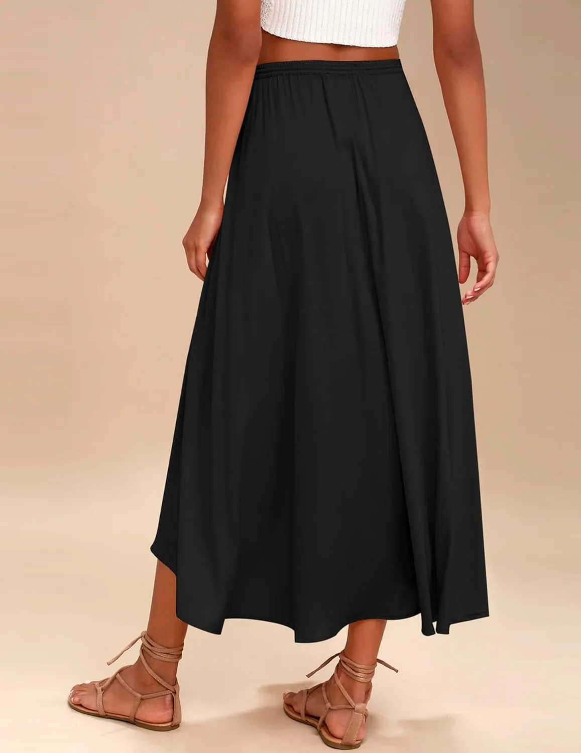Womens Summer Boho Maxi Skirt Casual Comfy Elastic Waisted Skirts A-Line Flowy Ruffle Tiered Skirts