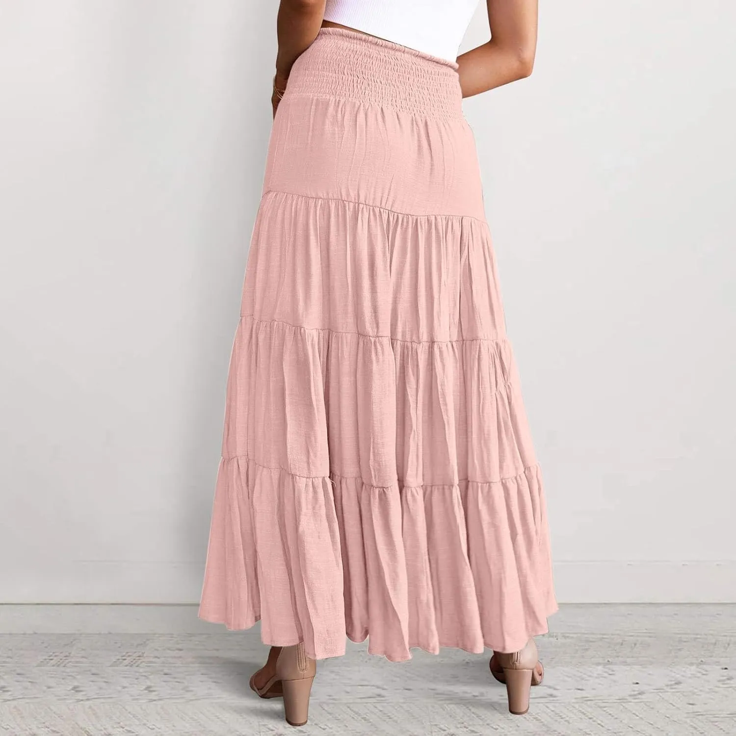 Women's Summer Casual Fashion Skirts Boho Print Elastic Waist Skirt Loose Comfortable High Waist Lace-Up Skirt