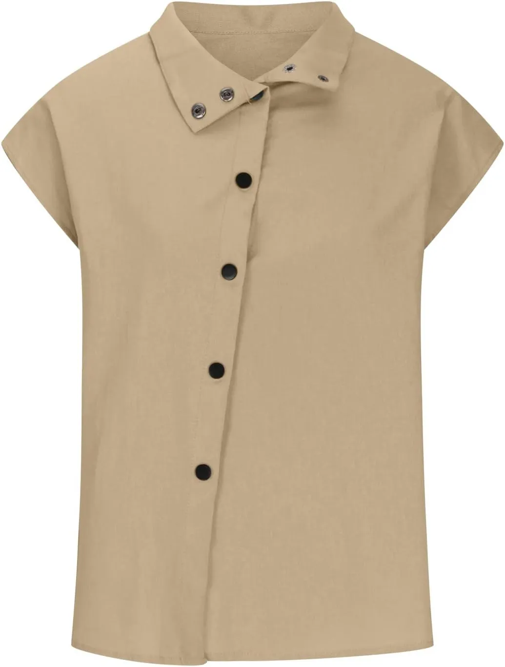 Womens Summer Cotton Linen Tops Cap Sleeve Mock Neck Casual Loose Fit Blouses Hollow Out Comfy Tshirts Shirts