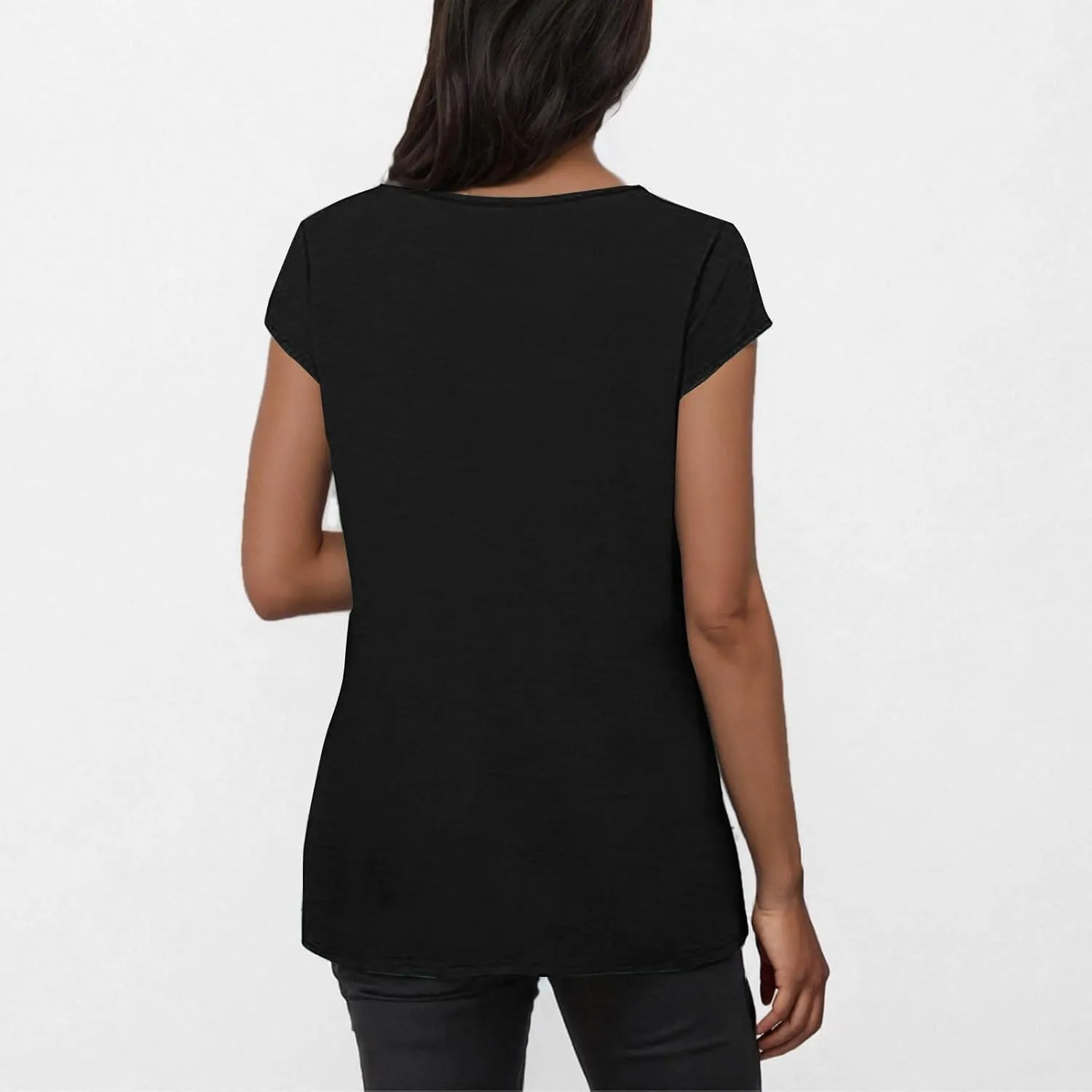 Womens Summer Tops 2025 Cap Sleeve Scoop Neck T Shirts Short Sleeve Tshirts Beach Shirts Fashion Vacation Cloth