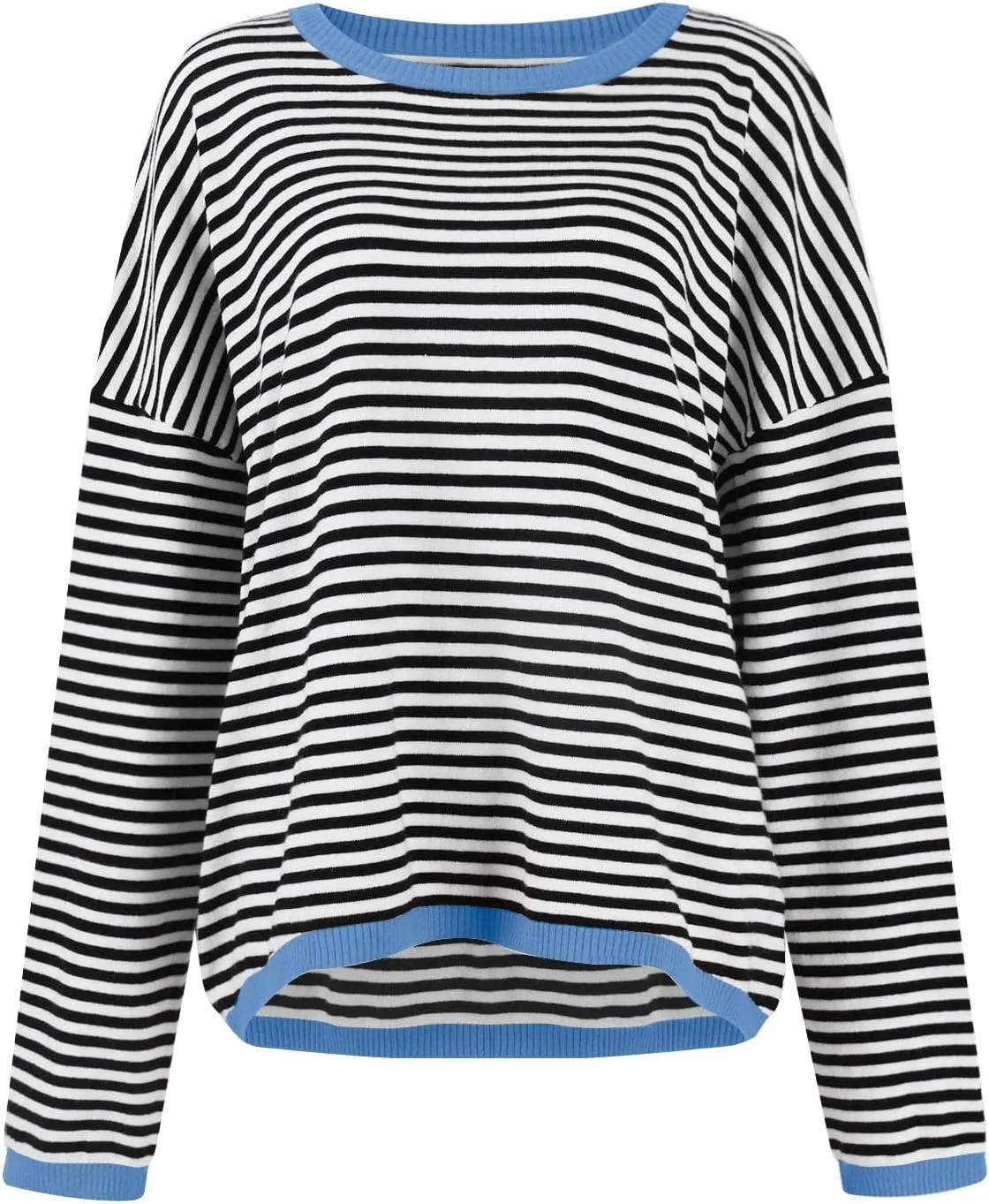 Womens Sweaters Striped Color Block Long Sleeve Casual Loose Knitted Pullover Shirts 2024 Fall Outfits Trendy Tops