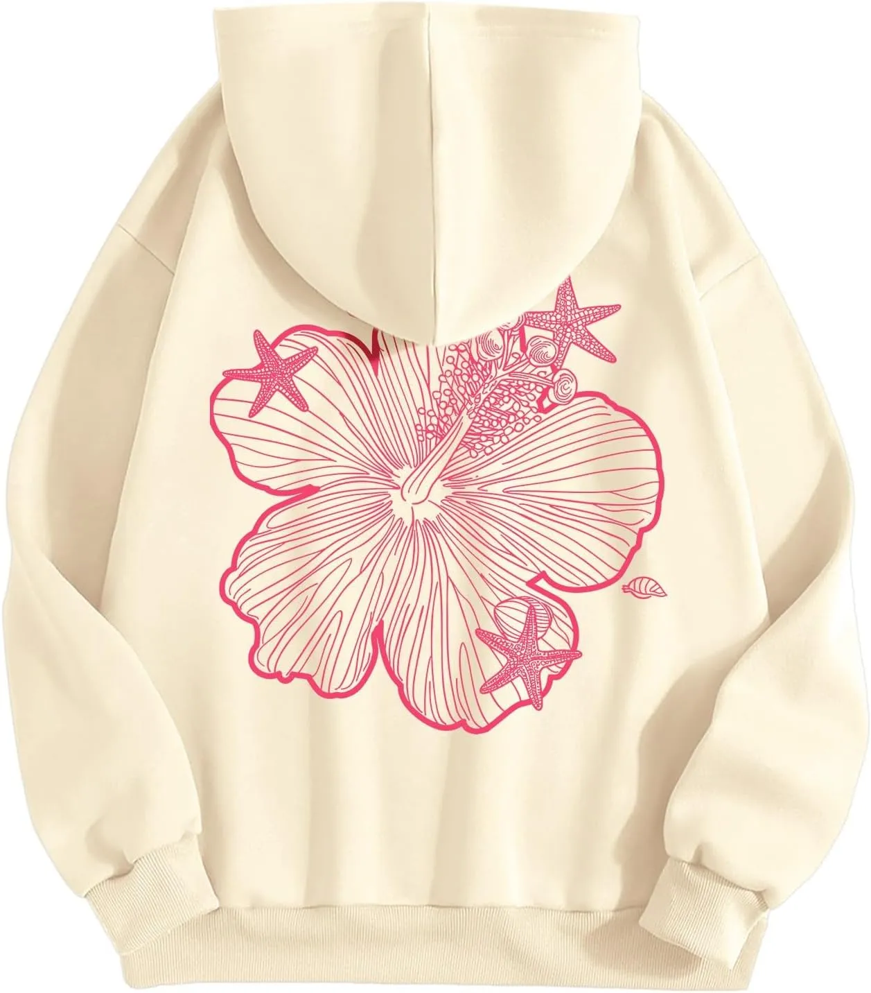 Womens Sweatshirt Floral Print Long Sleeve Drop Shoulder Casual Sweatshirts Drawstring Pockets Comfort Trendy Hoodie