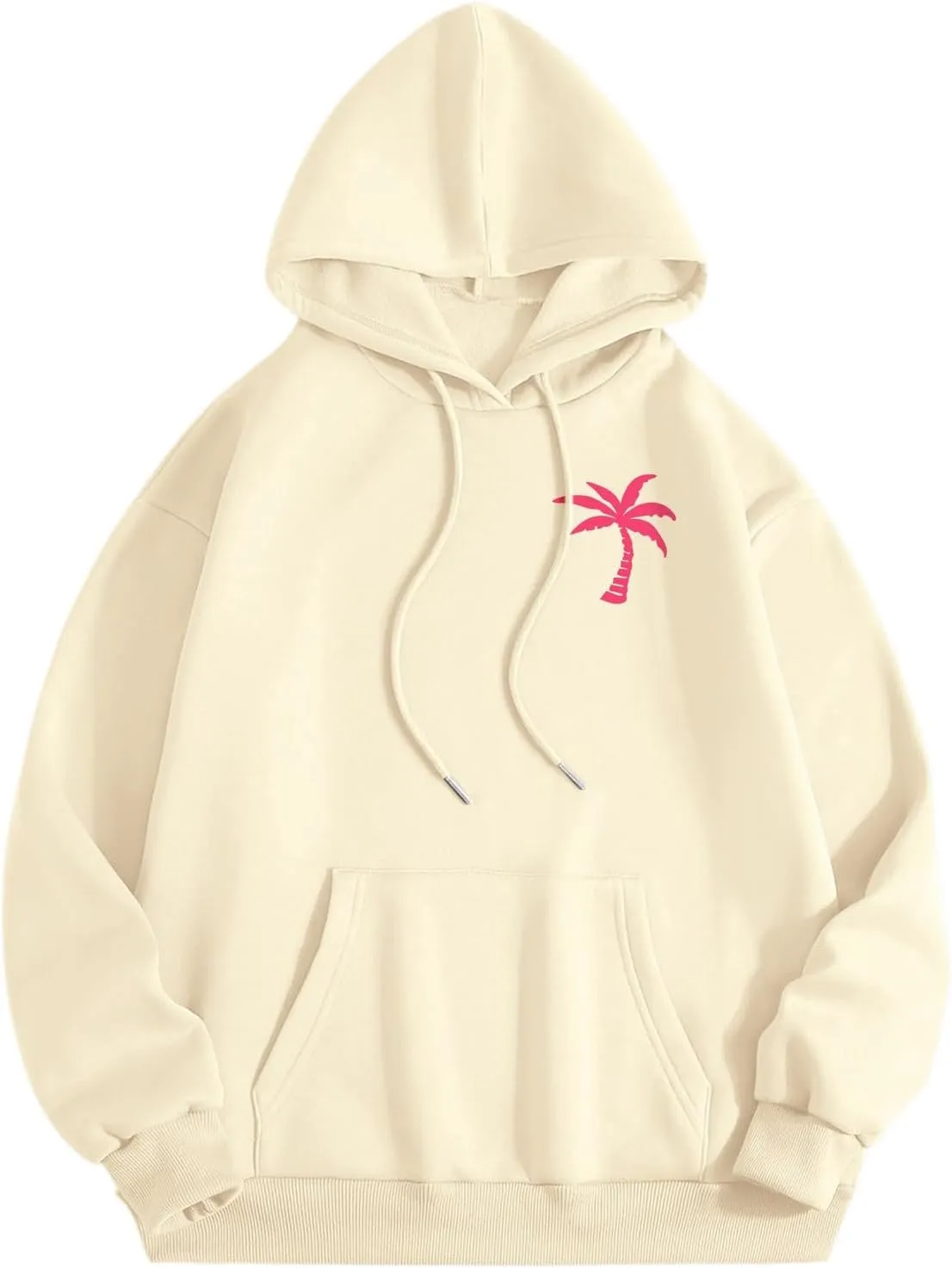 Womens Sweatshirt Floral Print Long Sleeve Drop Shoulder Casual Sweatshirts Drawstring Pockets Comfort Trendy Hoodie