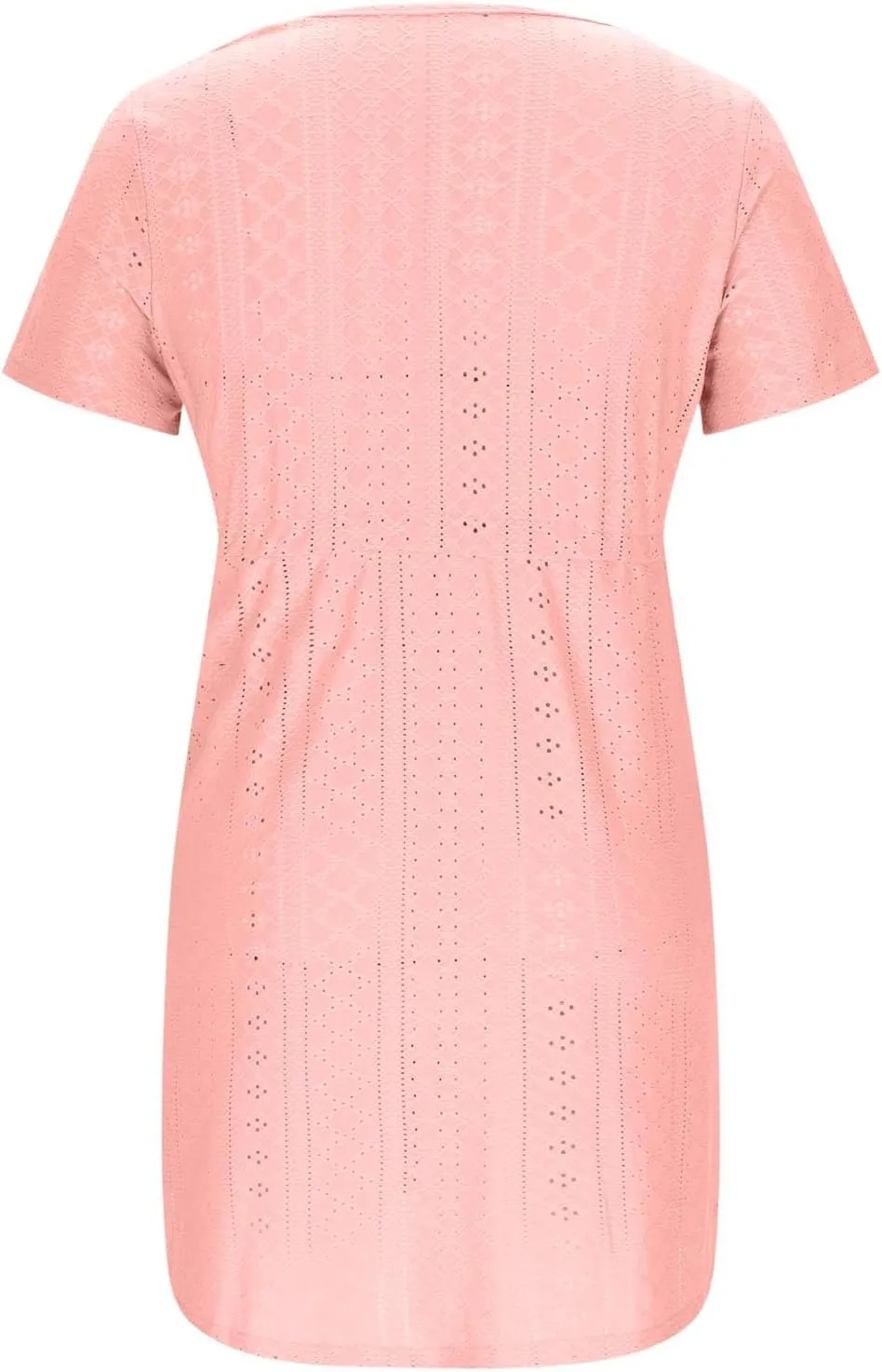 Women's Swimsuit Cover Ups Beach Dress Casual V-Neck Drawstring Slit Eyelet Flowy Bikini Sundress Short Sleeve