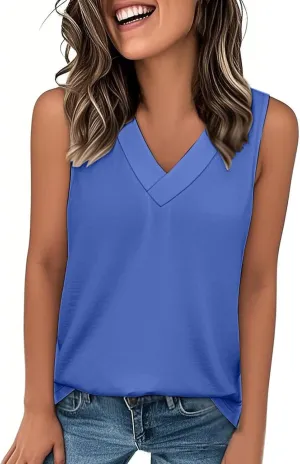 Womens Tank Tops 2025 Sleeveless Summer Vacation Beach Tees Shirts V Neck Basic Shirts
