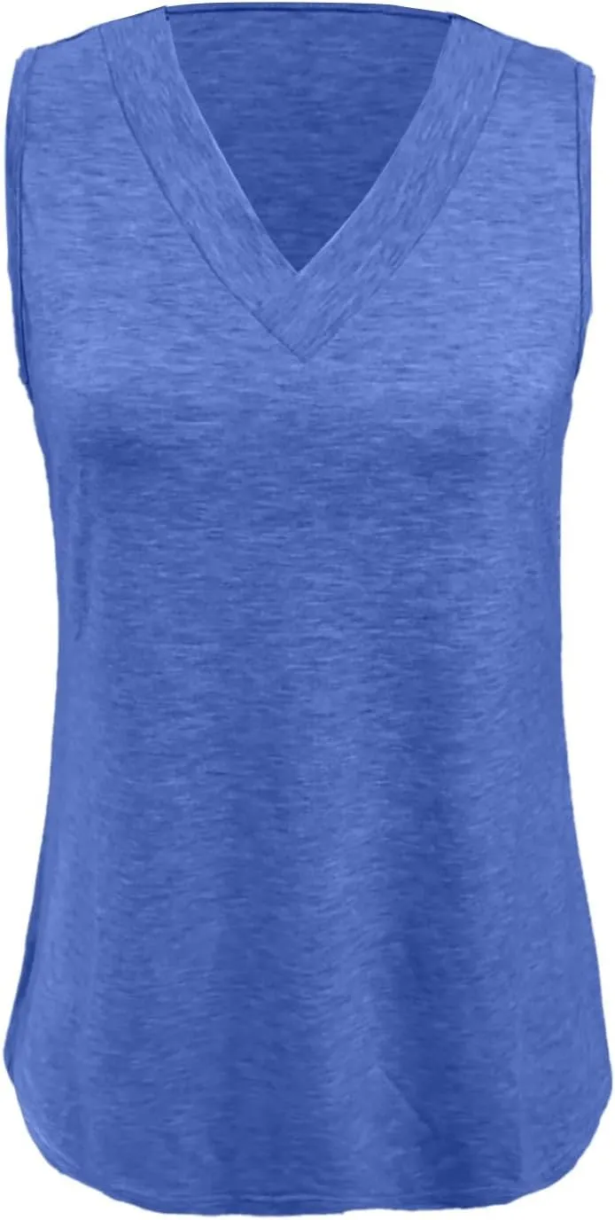 Womens Tank Tops 2025 Sleeveless Summer Vacation Beach Tees Shirts V Neck Basic Shirts