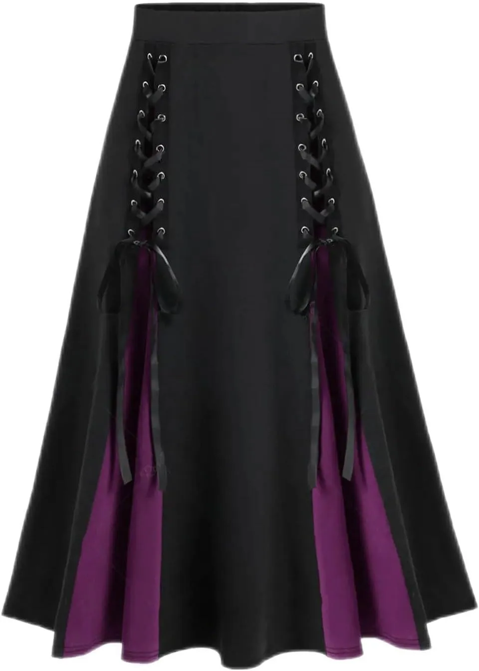 Women's Vintage Gothic Court Lace Up Patchwork Skirt Steampunk Medieval Renaissance Victorian A-Line Pirate Skirts