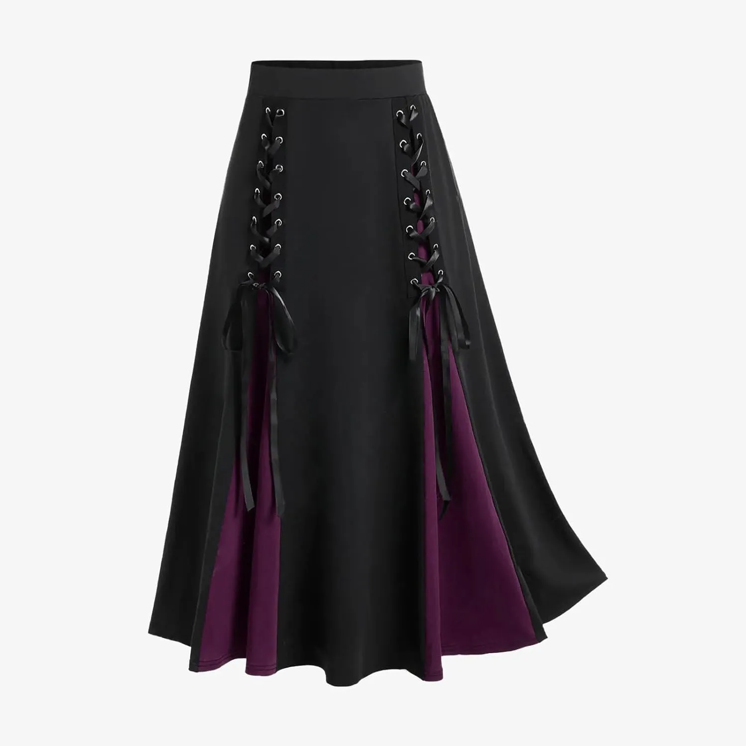Women's Vintage Gothic Court Lace Up Patchwork Skirt Steampunk Medieval Renaissance Victorian A-Line Pirate Skirts