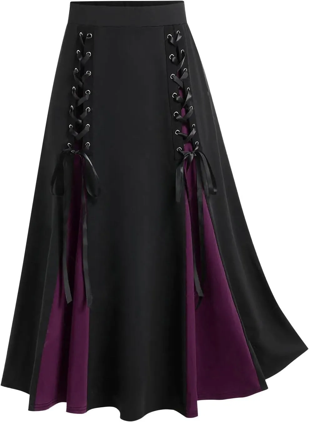 Women's Vintage Gothic Court Lace Up Patchwork Skirt Steampunk Medieval Renaissance Victorian A-Line Pirate Skirts
