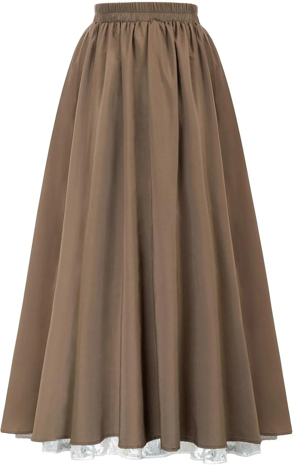 Women's Vintage Maxi Long Skirt Elastic Waist Lace Trim Ruched Flowy Long Skirt Gothic Victorian Renaissance Skirts