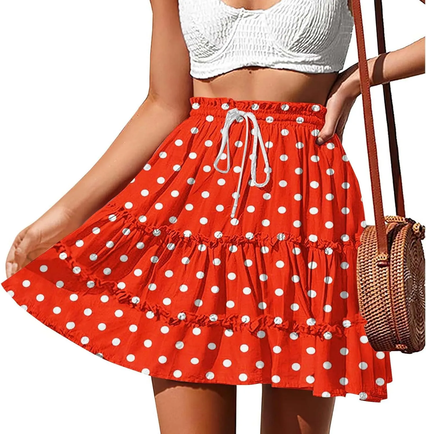 Women's Vintage Polka Dots Mini Skirts Tiered A Line Flowy Short Skirt