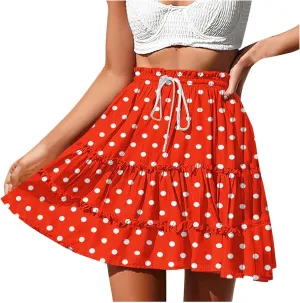 Women's Vintage Polka Dots Mini Skirts Tiered A Line Flowy Short Skirt