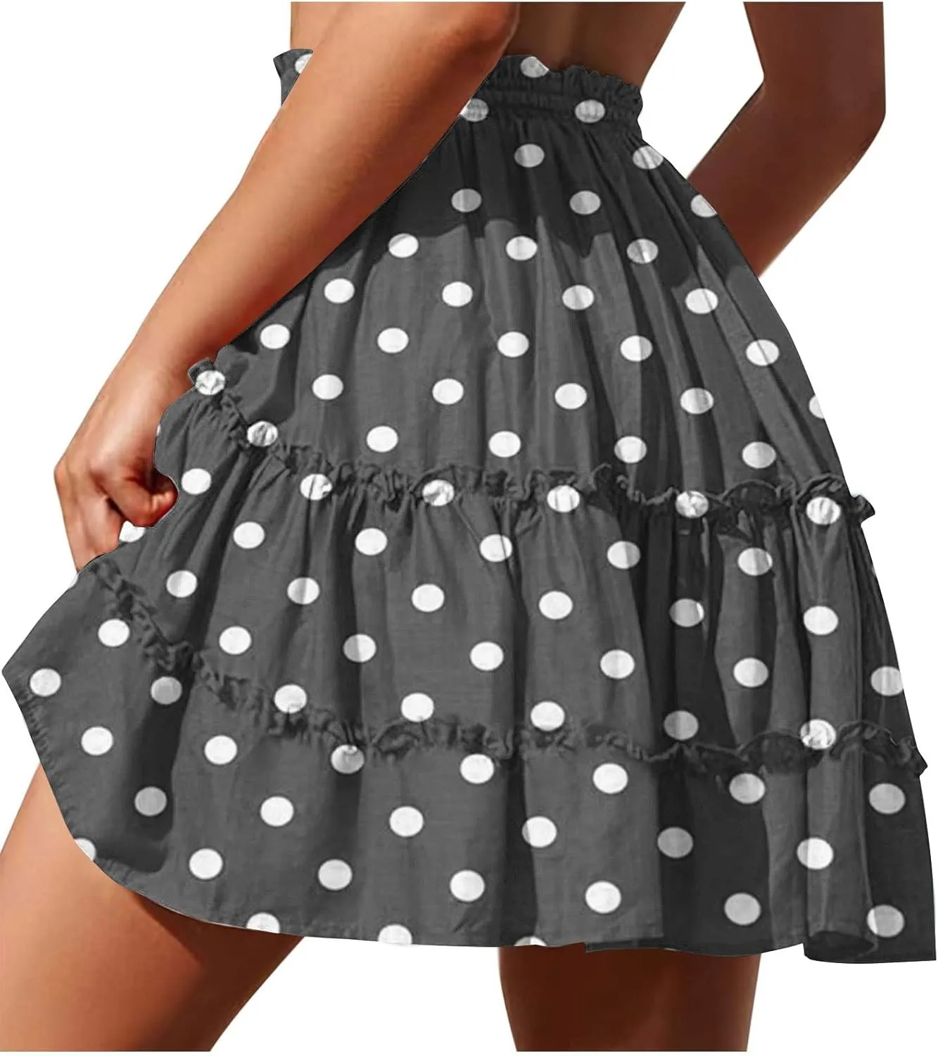 Women's Vintage Polka Dots Mini Skirts Tiered A Line Flowy Short Skirt