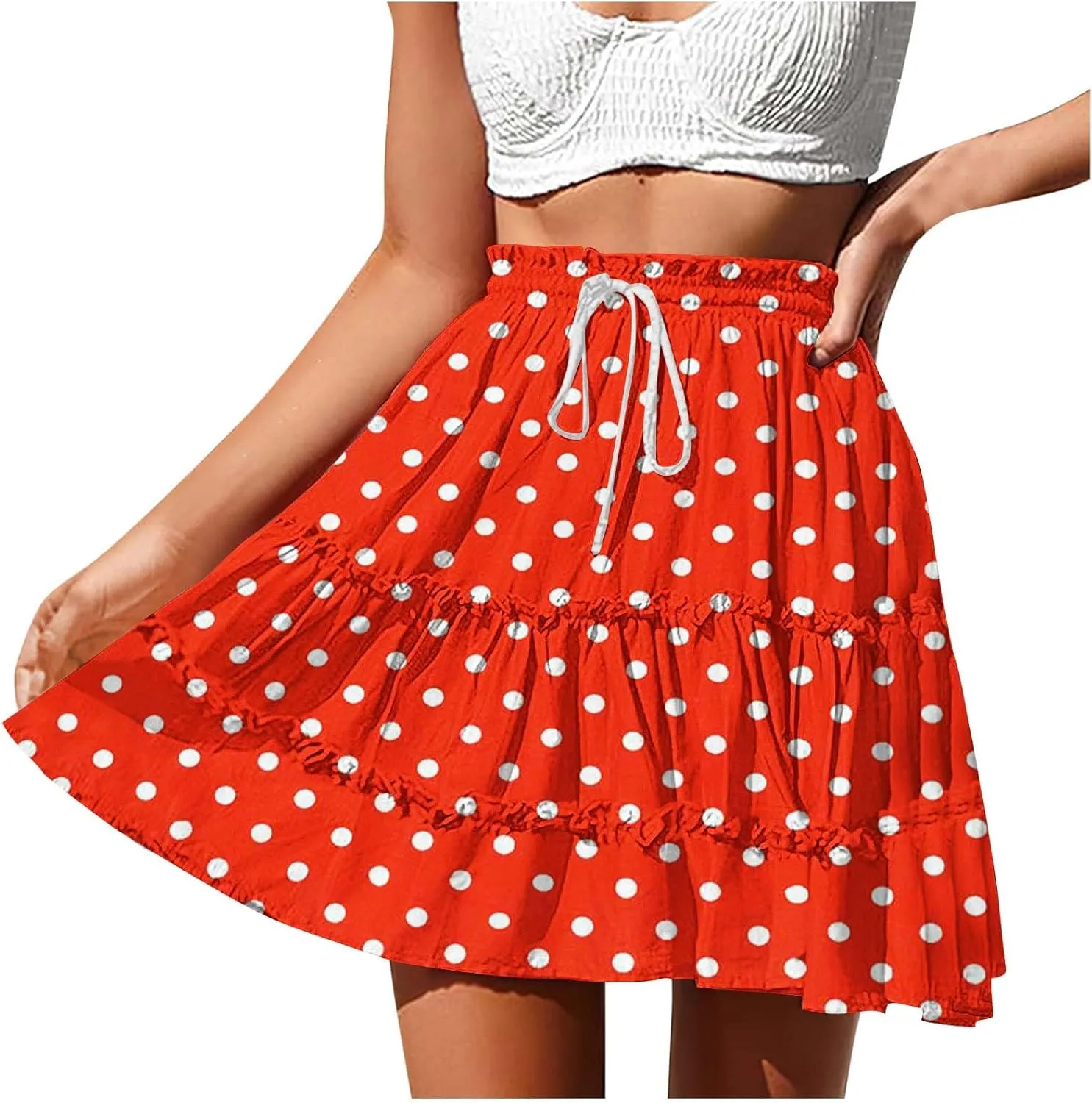 Women's Vintage Polka Dots Mini Skirts Tiered A Line Flowy Short Skirt
