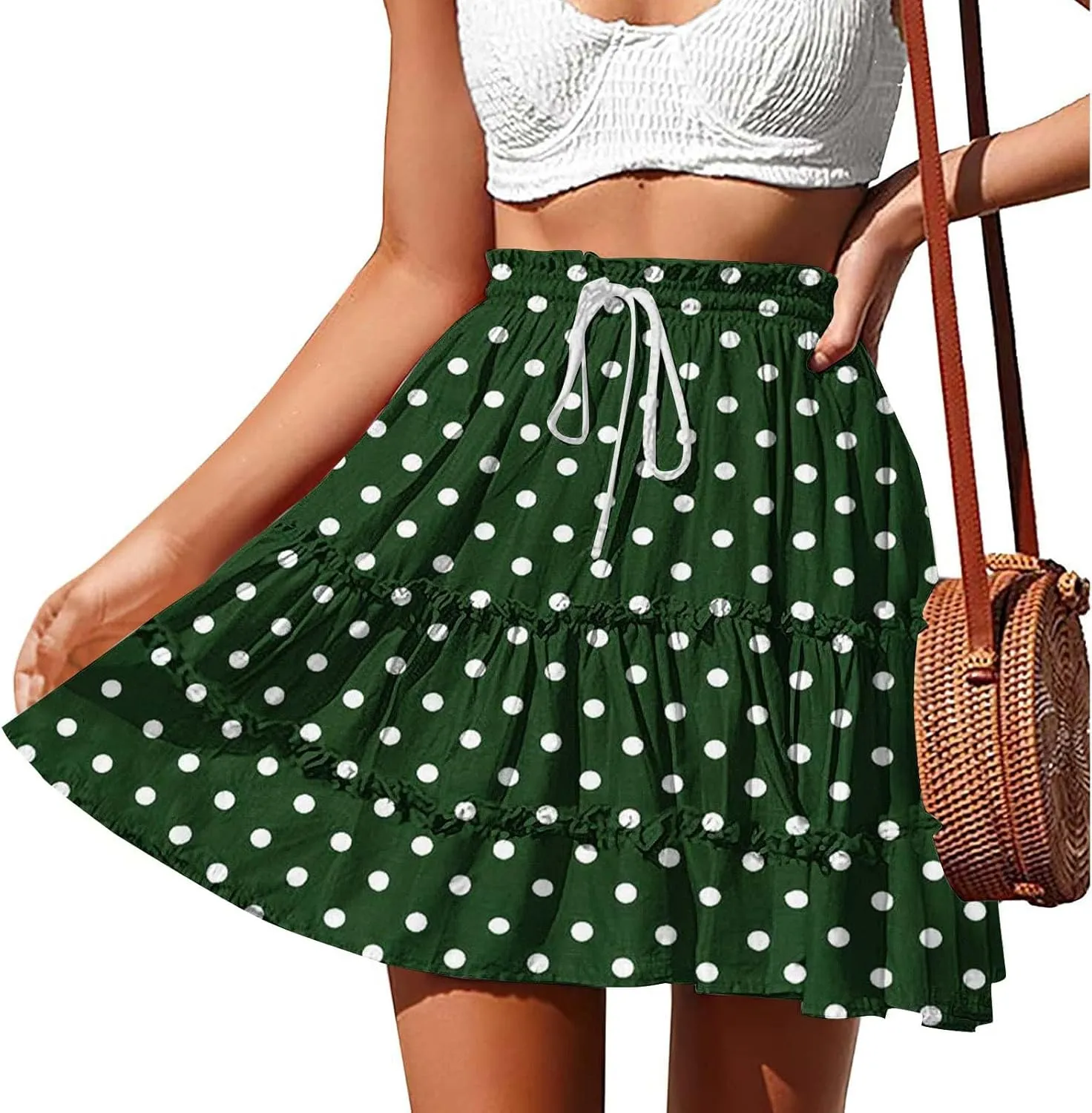 Women's Vintage Polka Dots Mini Skirts Tiered A Line Flowy Short Skirt