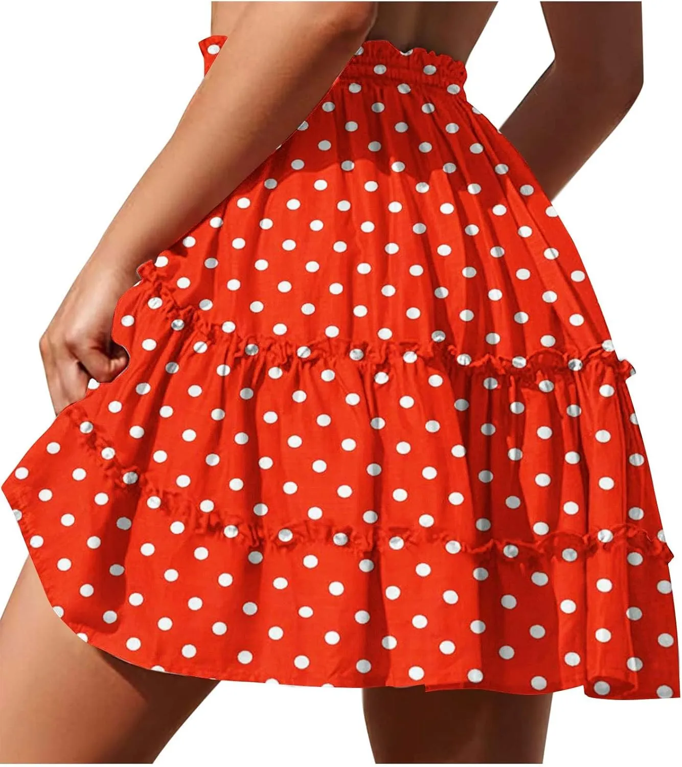 Women's Vintage Polka Dots Mini Skirts Tiered A Line Flowy Short Skirt