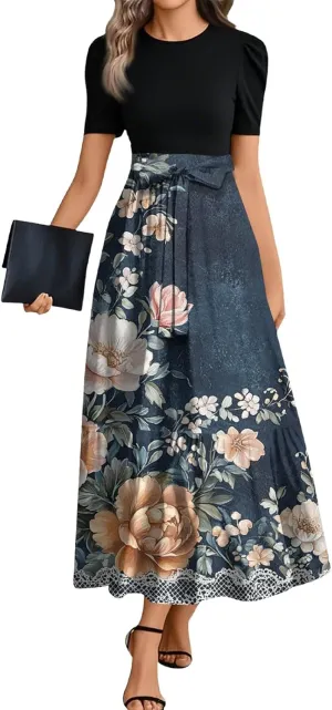 Wrap Dresses for Women 2025 Plus Size Floral Short Sleeve Maxi Dress Elegant A Line Outfit