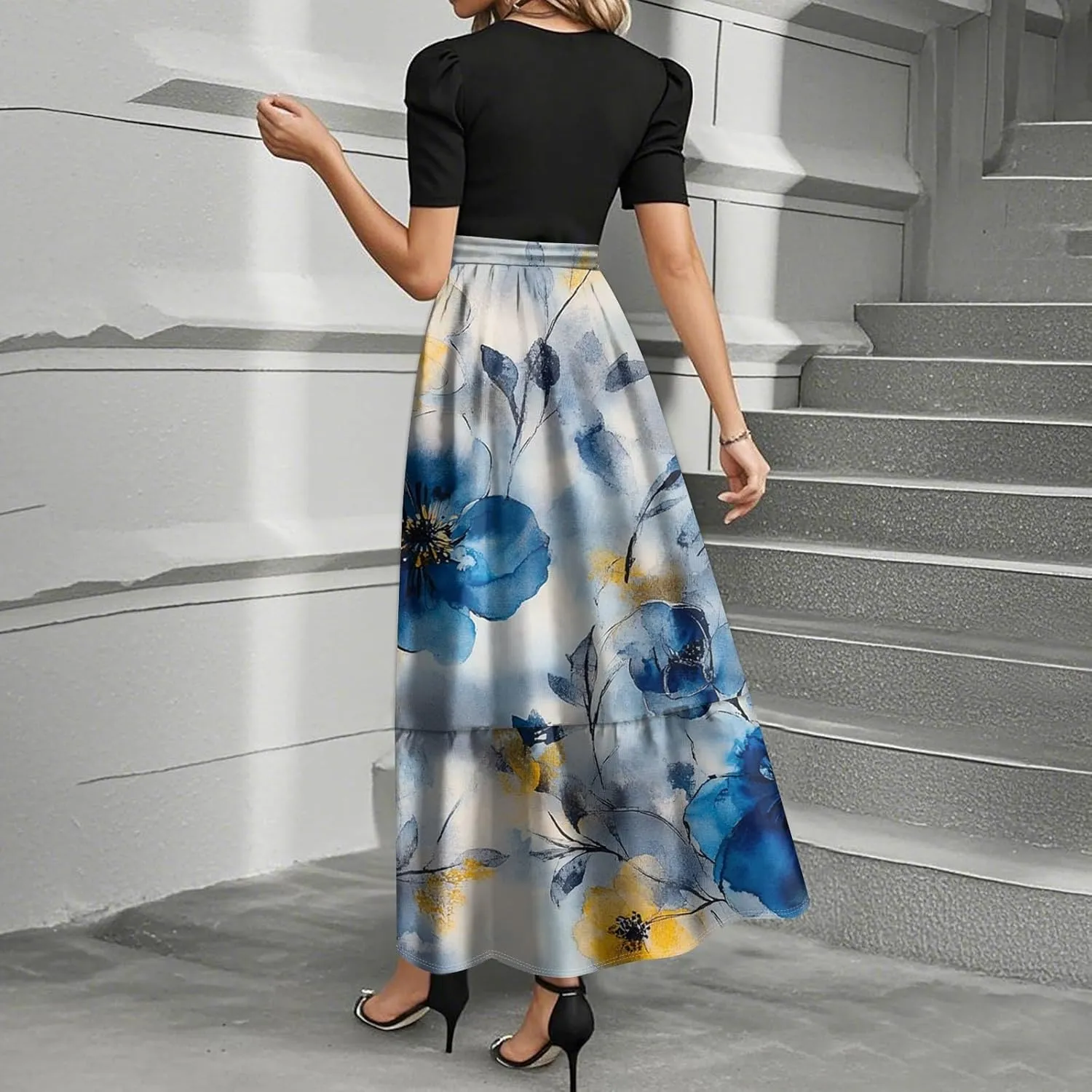 Wrap Dresses for Women 2025 Plus Size Floral Short Sleeve Maxi Dress Elegant A Line Outfit