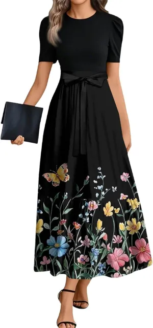 Wrap Dresses for Women 2025 Plus Size Floral Short Sleeve Maxi Dress Elegant A Line Outfit