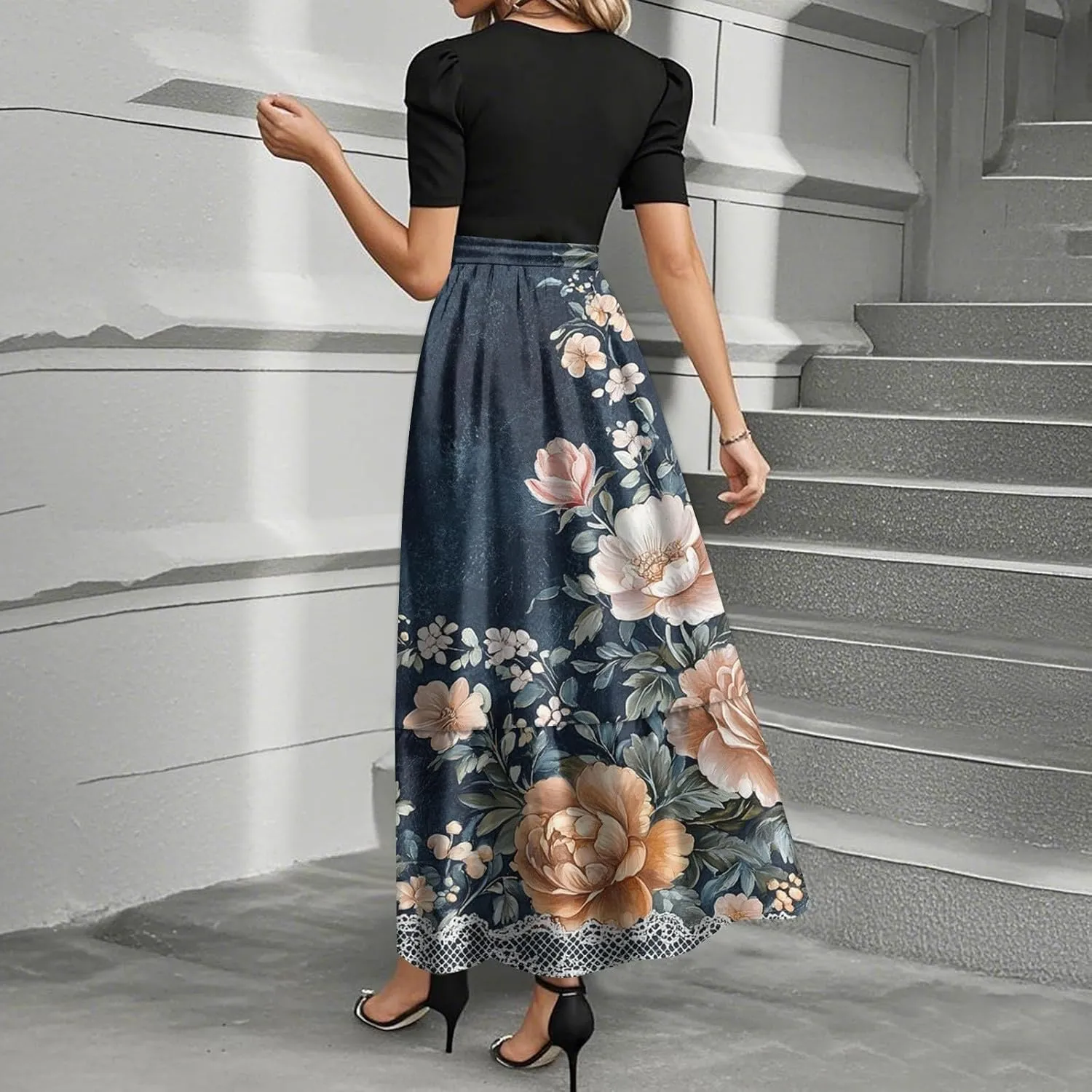 Wrap Dresses for Women 2025 Plus Size Floral Short Sleeve Maxi Dress Elegant A Line Outfit