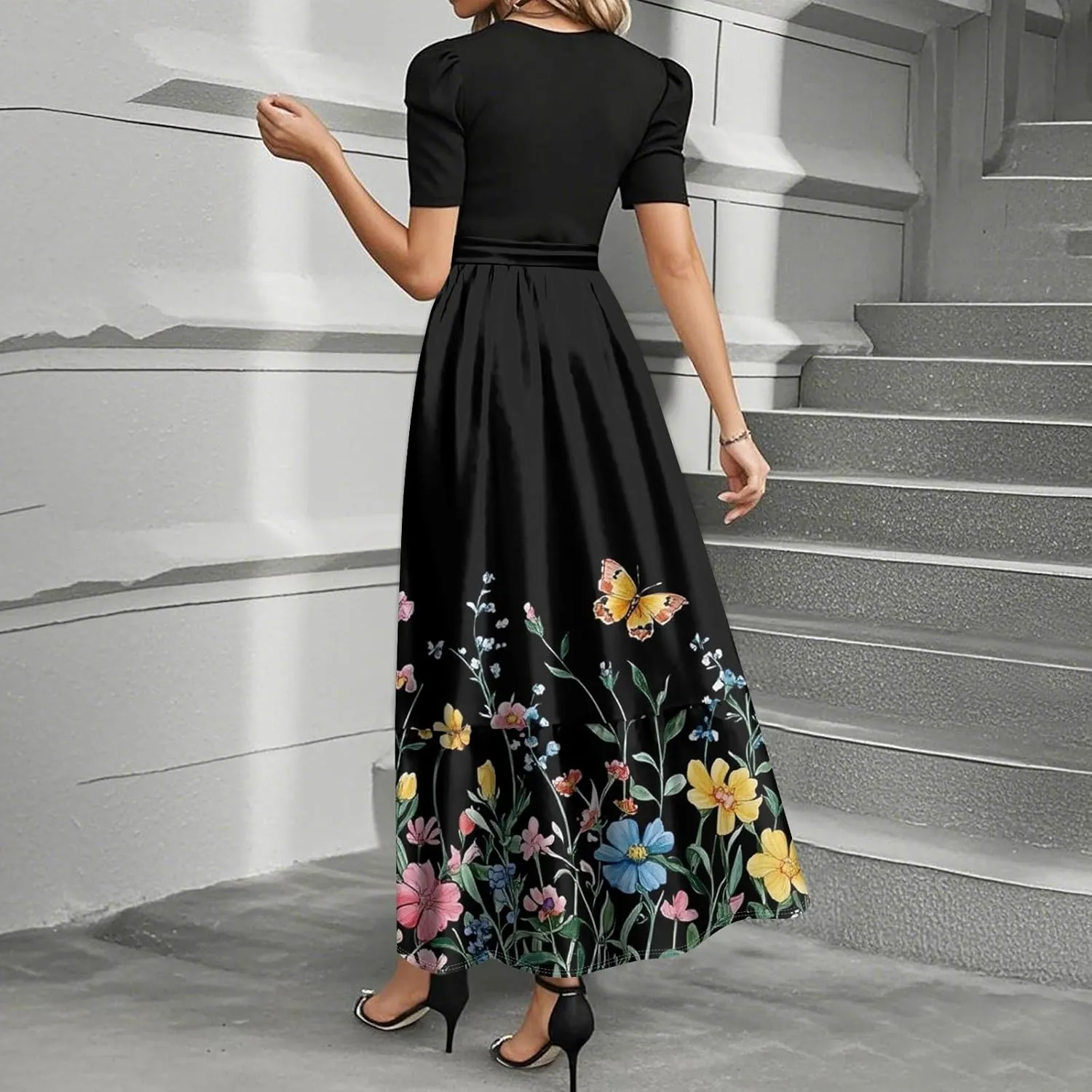 Wrap Dresses for Women 2025 Plus Size Floral Short Sleeve Maxi Dress Elegant A Line Outfit