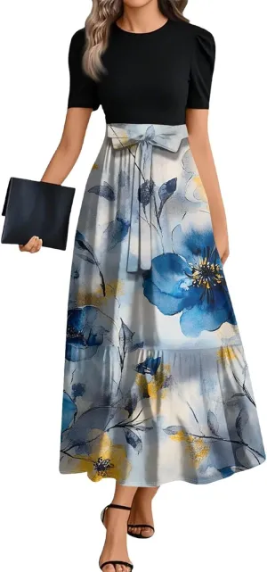 Wrap Dresses for Women 2025 Plus Size Floral Short Sleeve Maxi Dress Elegant A Line Outfit