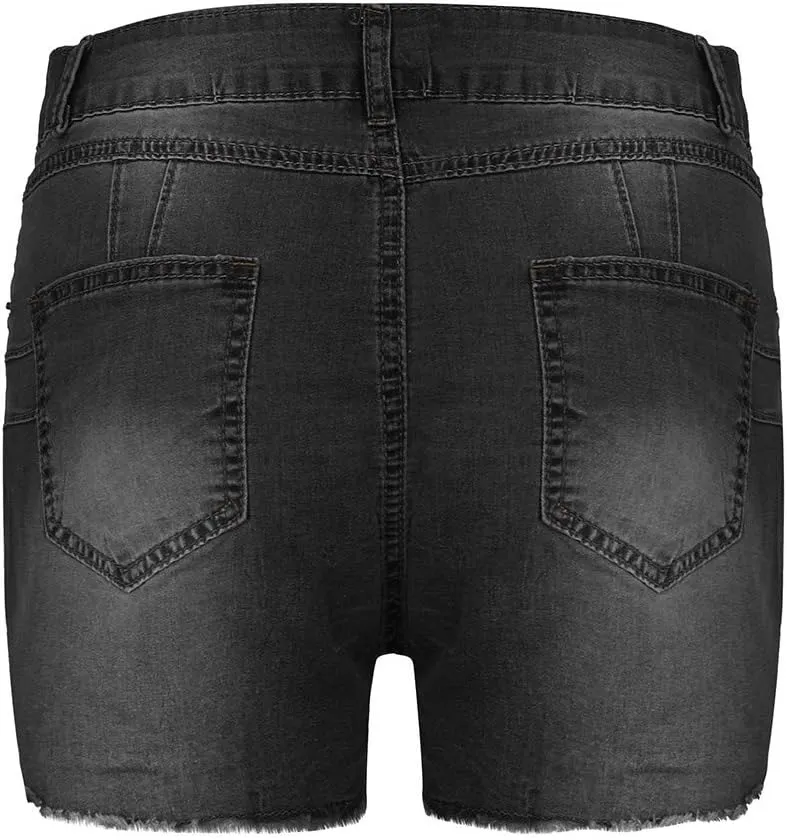 WUAI Ripped Jean Shorts for Women Plus Size High Waisted Stretchy Distressed Denim Jeans Shorts