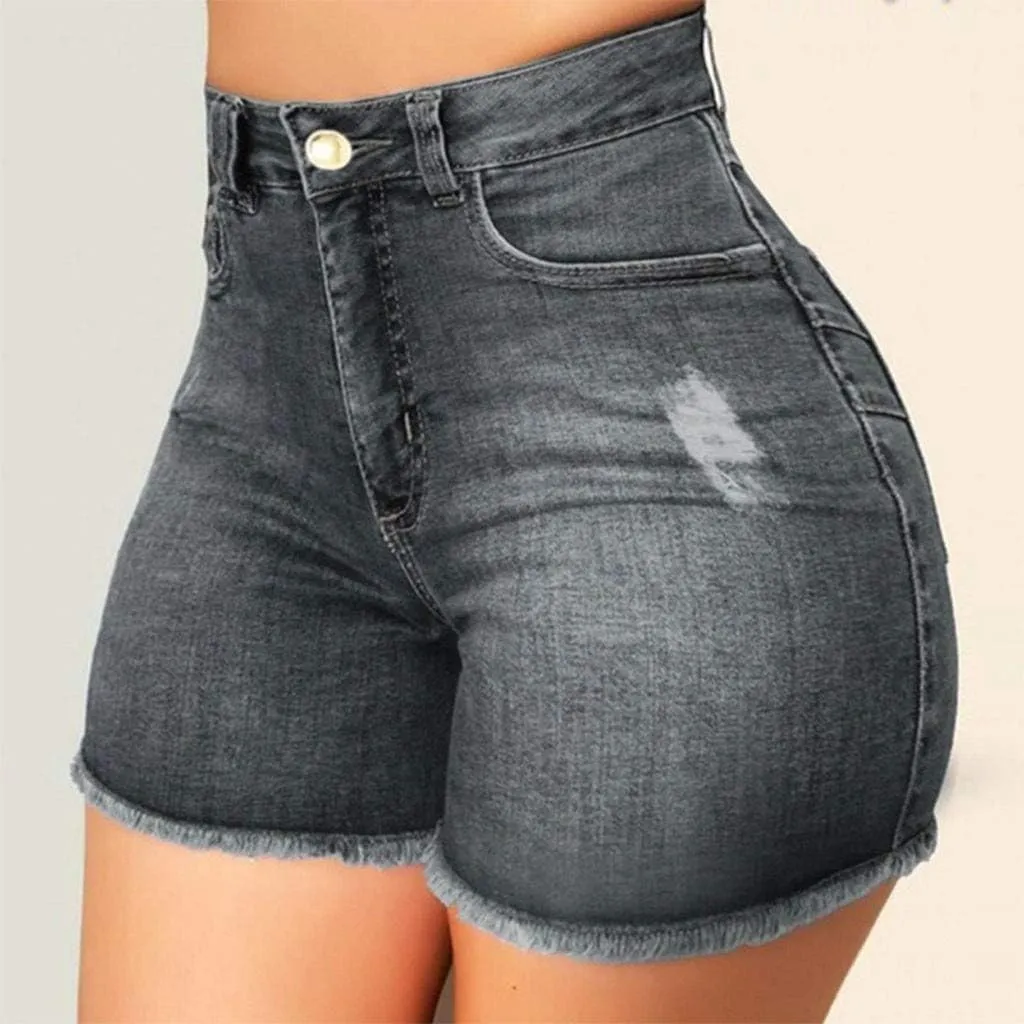 WUAI Ripped Jean Shorts for Women Plus Size High Waisted Stretchy Distressed Denim Jeans Shorts