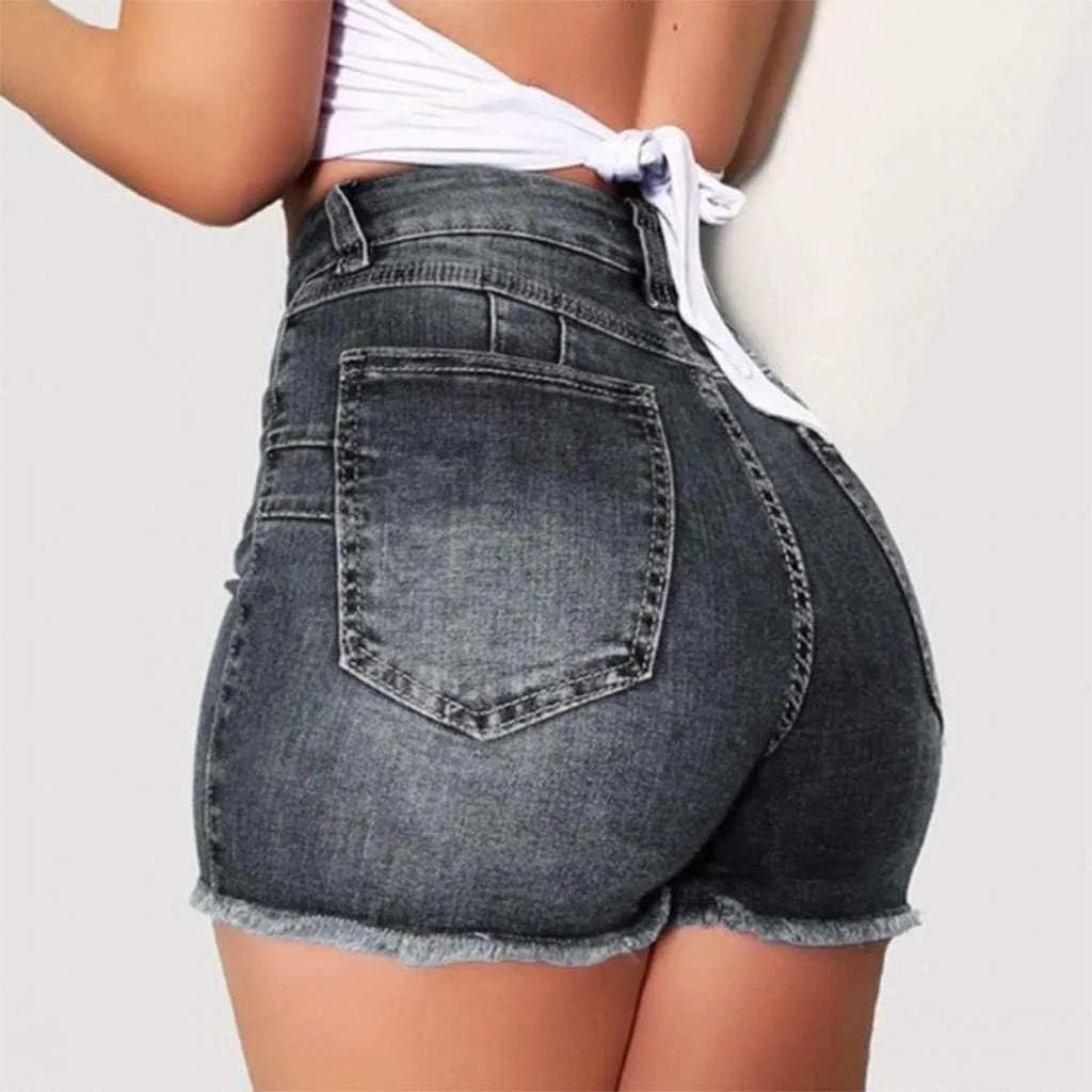 WUAI Ripped Jean Shorts for Women Plus Size High Waisted Stretchy Distressed Denim Jeans Shorts