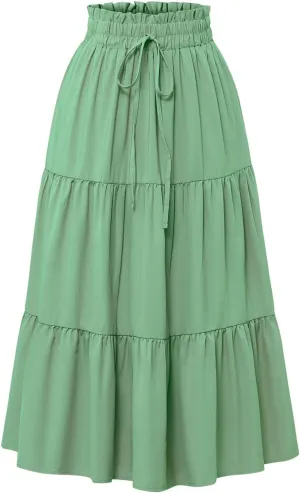XOWRTE Floral Maxi Skirt for Women Summer Comfy Tiered Elastic High Waisted Skirts Vacation A Line Flowy Long
