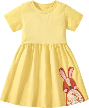 Youlebao Little Girls Short Sleeve Dresses Cotton Casual Clothing