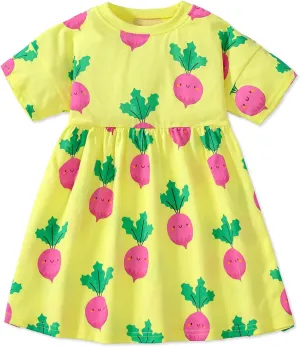 Youlebao Little Girls Short Sleeve Dresses Cotton Casual Clothing