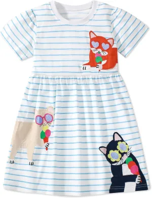 Youlebao Little Girls Short Sleeve Dresses Cotton Casual Clothing