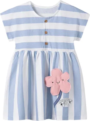 Youlebao Little Girls Short Sleeve Dresses Cotton Casual Clothing