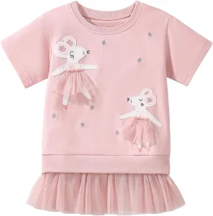 Youlebao Little Girls Short Sleeve Dresses Cotton Casual Clothing