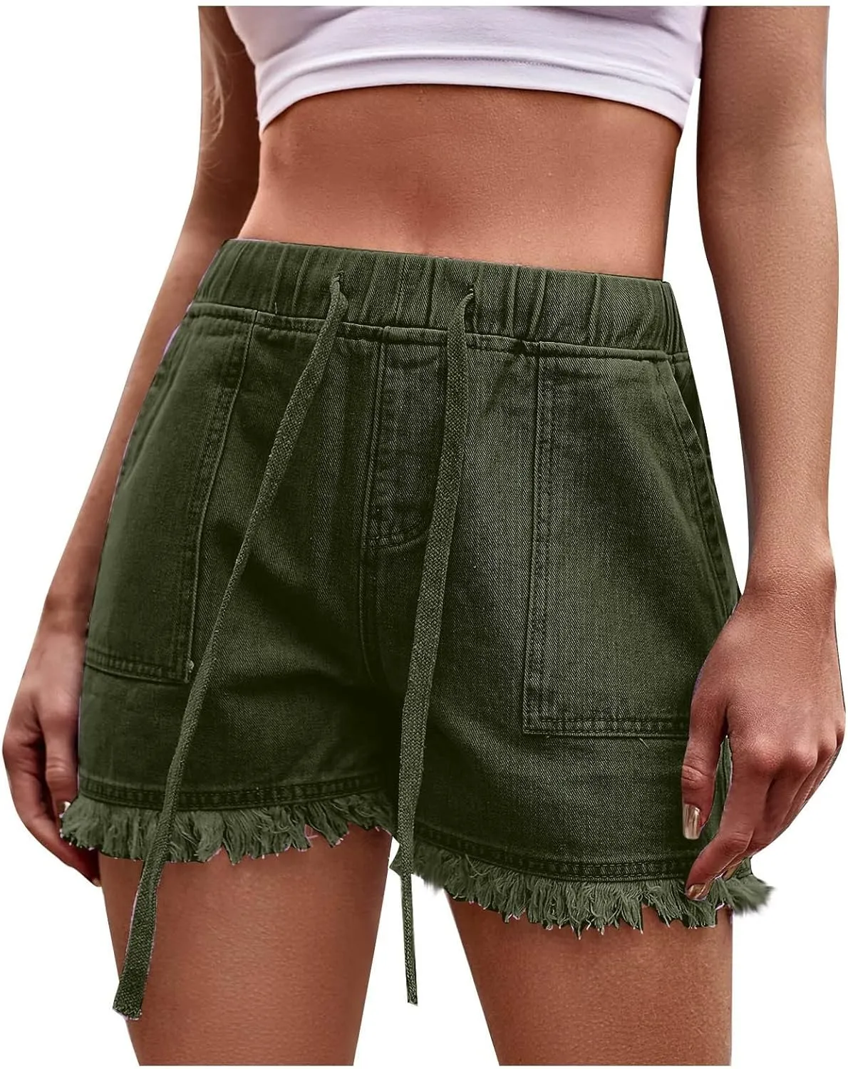 ZDRZK High Waisted Denim Shorts for Women 2023 Summer Drawstring Jeans Straight Leg Raw Hem Jean Shorts with Pockets
