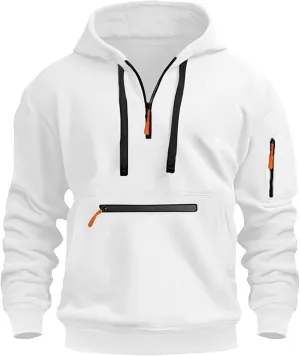 ZYXTIM Half Zip Hoodie for Men USA Printed Tactical Sweatshirt Plus Size Vintage Long Sleeve Trendy Pullover Tops with Pocket